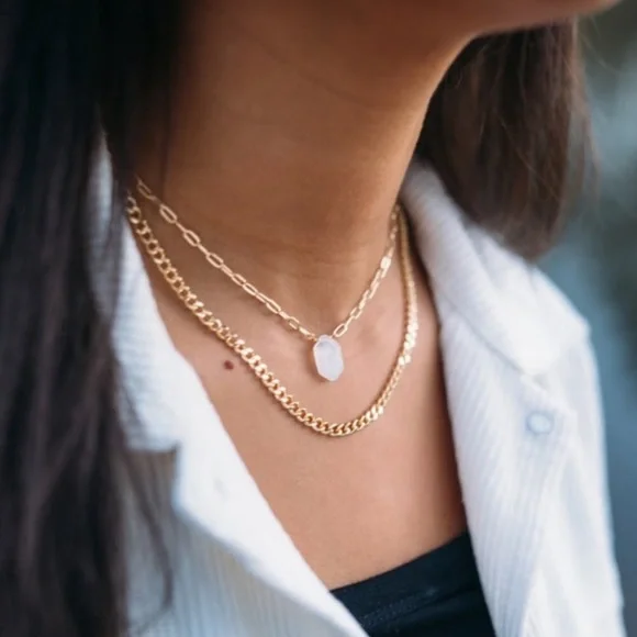 Iridescent Moonstone Gemstone Pendant Choker Necklace - Picture 3 of 8